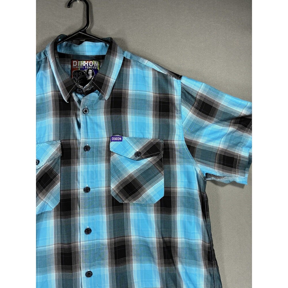 Dixxon Flannel The Maui Shirt 2X Blue Black Plaid Bamboo Short Sleeve Men